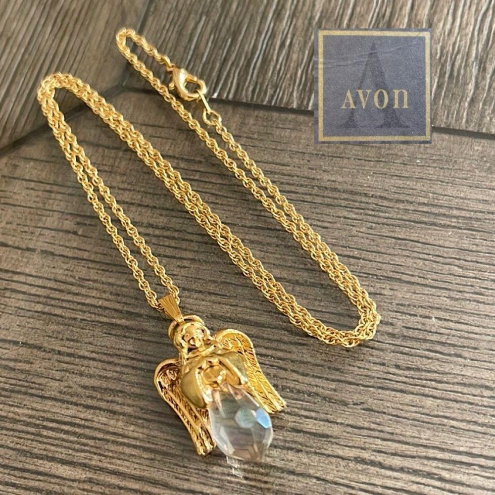 Avon 1995 Sparkling Angel Pendant, Gold-tone Chain